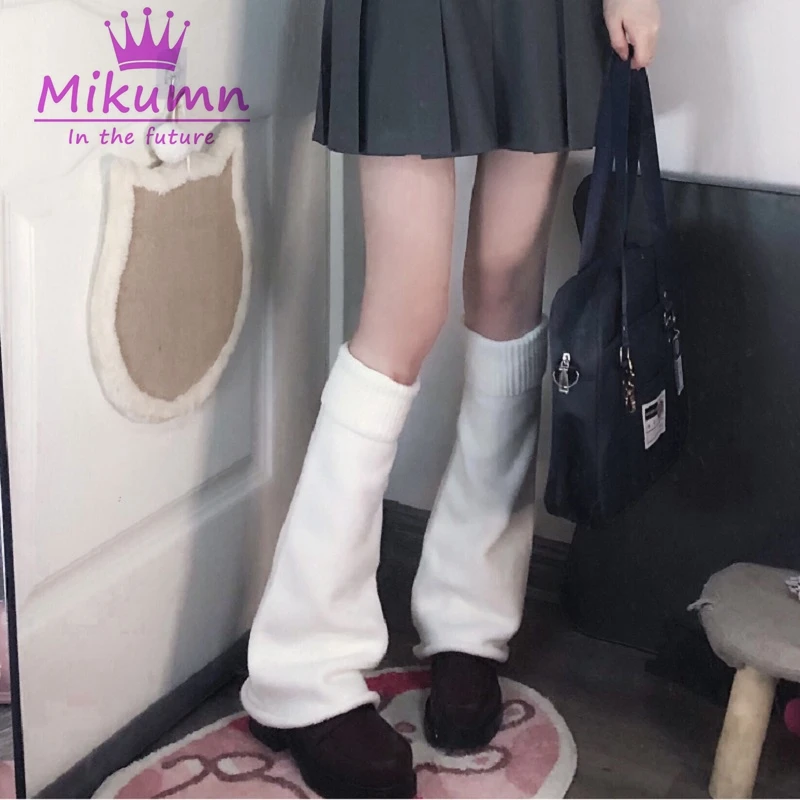 Harajuku Cute Flared Knitted Leg Warmers Japanese Girls Kawaii White