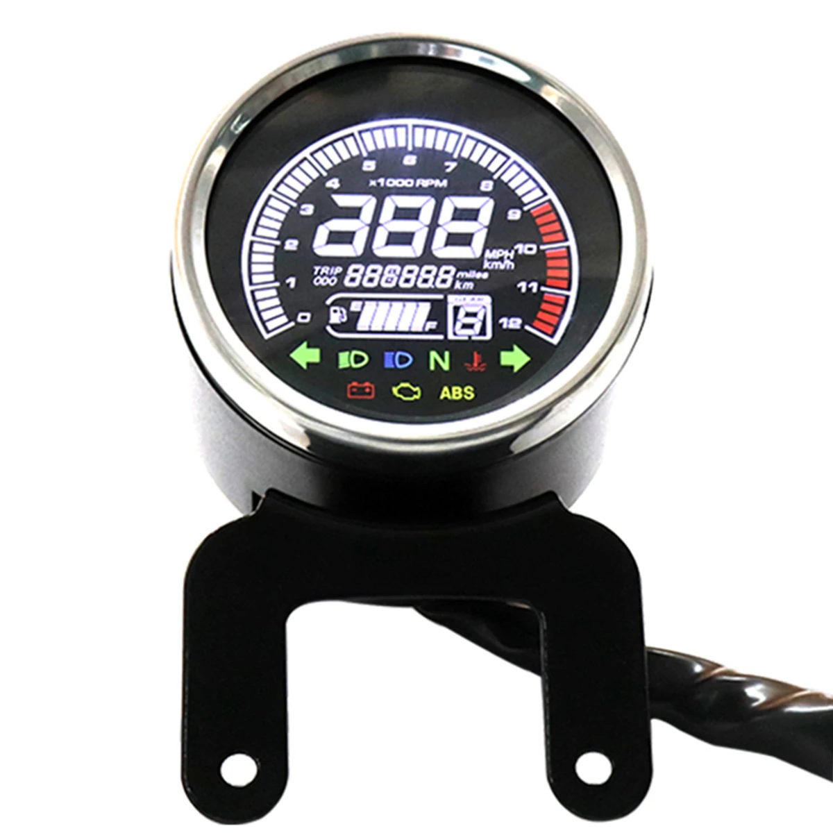 

Moto Knight Car modified DC 12V multifunction instrument Black Shell Silver circle LCD screen mileage public miles switch
