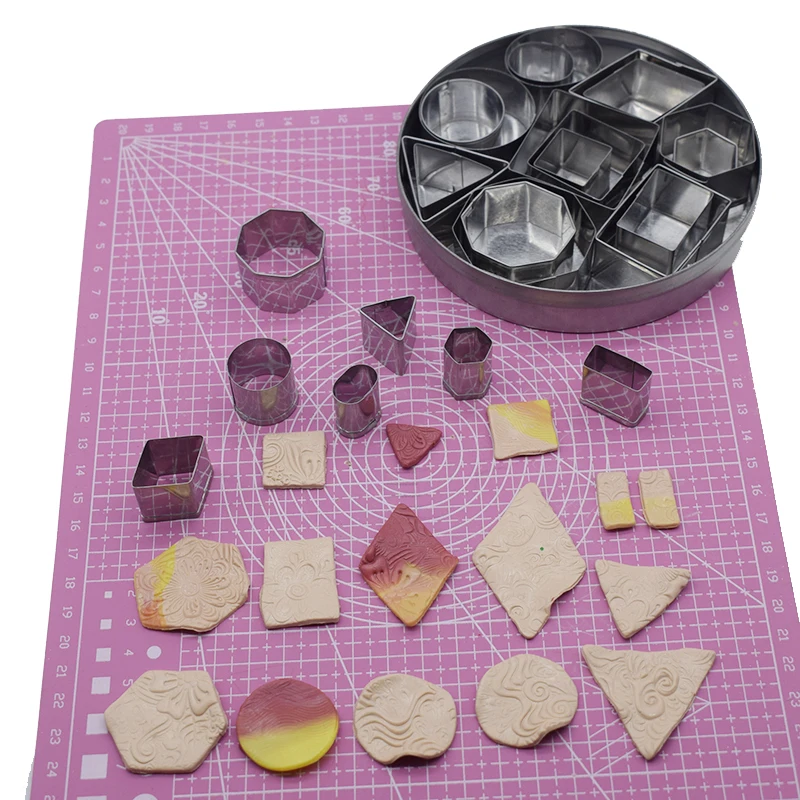 24pcs/Lot Clay Cutter Stainless Steel Geometry Round Square DIY Ceramic Pottery Polymer Clay Earring Cutting Mold Craft Supplies