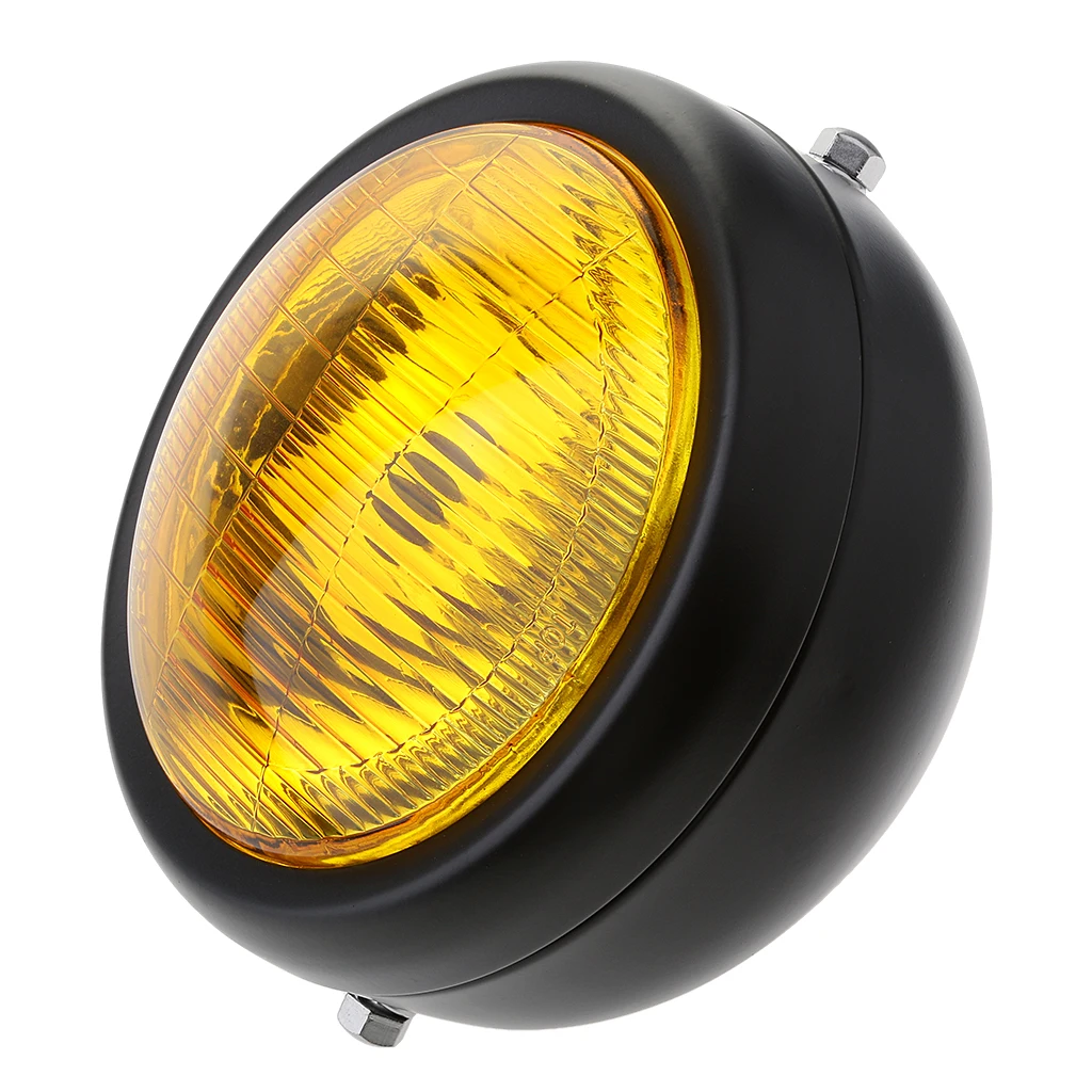 Yellow Lens as desc 7,6" Ретро мотоциклетная фара Боковое крепление крышка косая сетка - Цвет: Yellow Lens as desc