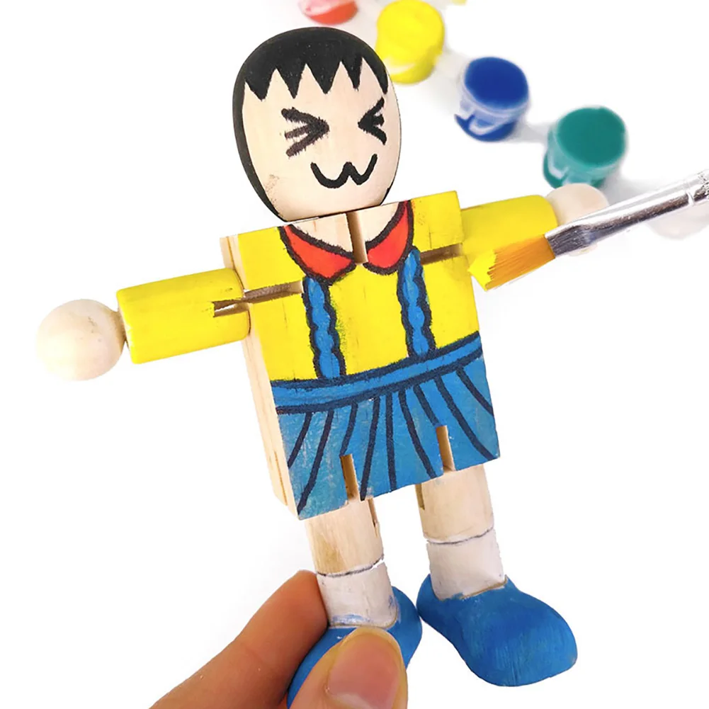 2Pcs Kids DIY Painting Model Toy Wooden Blank Robot Model DIY Hand Painting Graffiti Kids Role 4