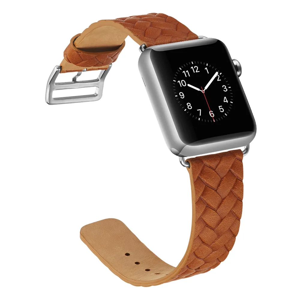 

Leather Loop for Apple Watch Band 42mm 38mm Weave Pattern Strap for iwatch 4 3 2 1 Wrist Bands Bracelet Brown Watchband Male