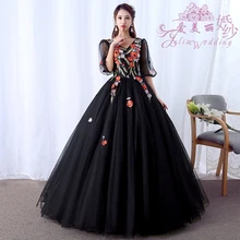 Бальное платье с v-образным вырезом и цветочной аппликацией, роскошное кружевное вечернее платье для выпускного бала, торжественное бальное платье, большие размеры