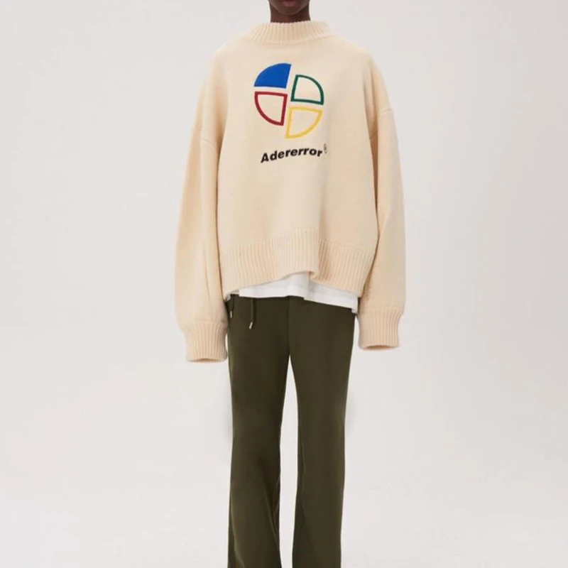 Шикарный цветной вязаный свитер с вышивкой, унисекс, осень, брендовый пуловер с буквенным принтом, верхняя уличная свободная теплая вязаная одежда - Цвет: white pullover
