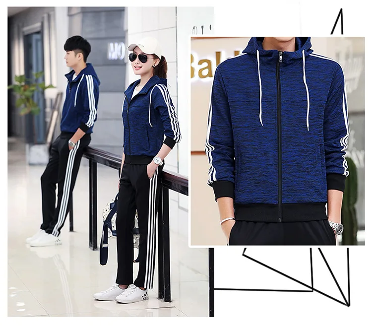Весна и осень стиль Повседневный парный спортивный комплект для мужчин и женщин Одежда для бега с капюшоном и длинным рукавом Мода и спорт Tr