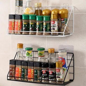 

Wall Organizer Wrought Iron Kitchen Seasoning Spice Racks Puch Free Bathroom Toilet Supplies Hanging Rack