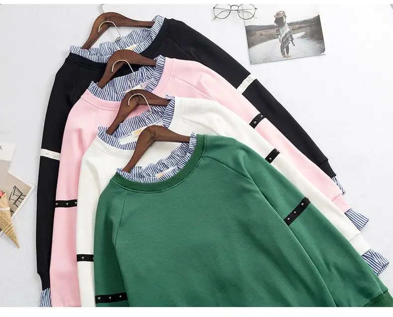 5XL 6XL Plus Size Autumn Women Sweatshirt Winter Casual Long Sleeve Striped Patchwork Pullover Large Size Loose Sweatshirts Tops