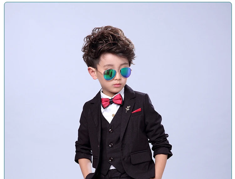 Children Autumn Pure Color Formal Suit Set Flower Boy Wedding Party Performance Costume Costume Kid Blazer Vest Pants Outfits