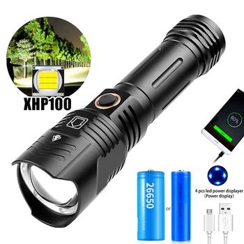 

Xhp100 Powerful LED Flashlight Torch Tactical Flashlight USB Rechargeable Zoomable Flash Light 18650 26650 Battery Led Lantern
