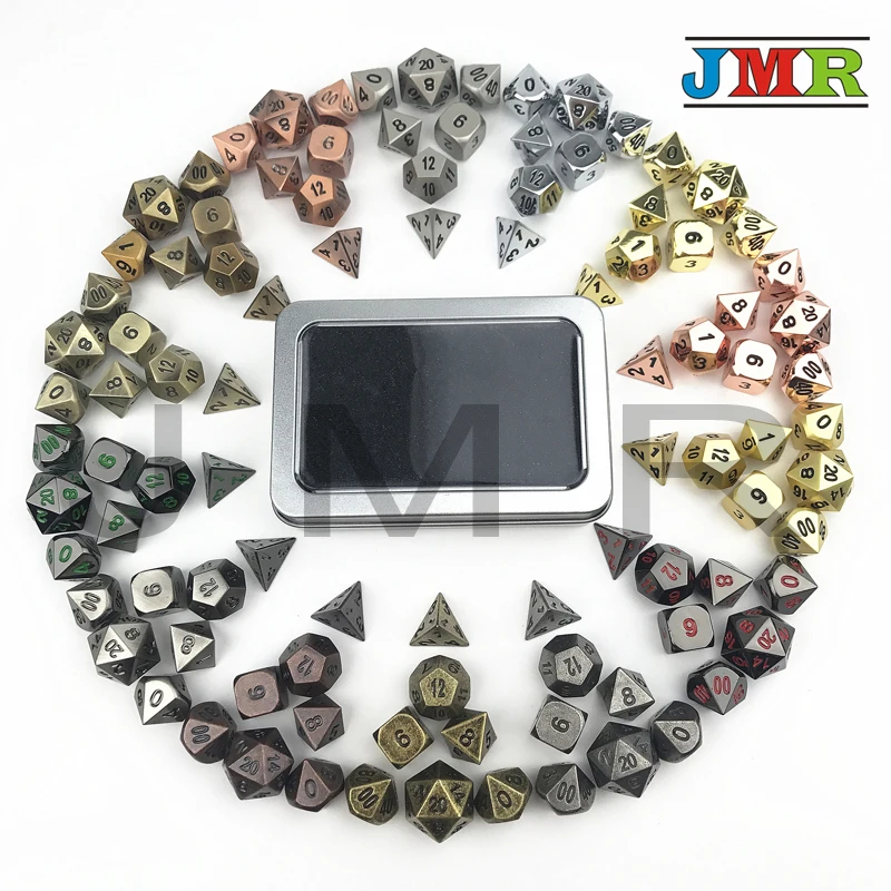 7pcs dies Dados металла для ролевой игры набор D4 D8 D10 % D12 D20 ролевые Настольная игра