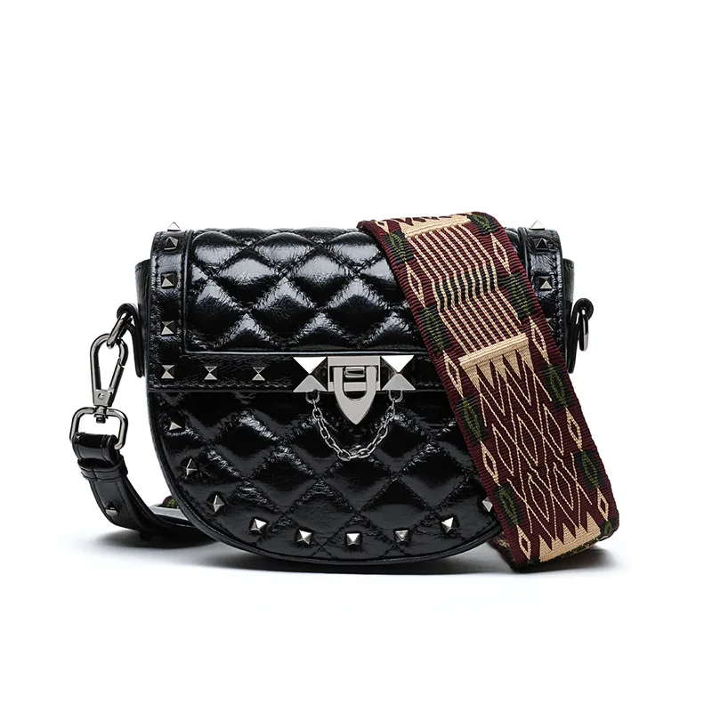 

Leather Bag WOMEN'S Bag New Style 2019-Style Wide-Strap Quilted Shoulder Bag INS Small Shoulder Bag