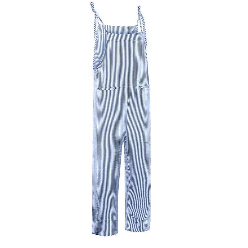Summer Jumpsuit Womens Casual Baggy Striped Wide Leg Overalls Dungarees Jumpsuit Women Street Daily Cotton Linen Jumpsuit S-XL