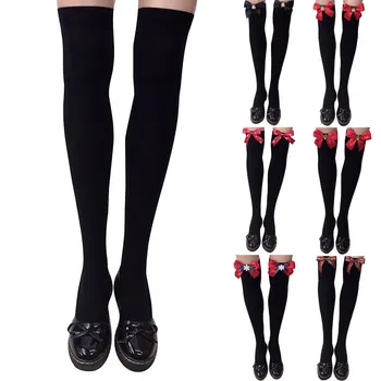 

2019 New Medias De Mujer Women Christmas Long Socks Solid Warm Cable Long Boot Knee Socks Over Knee Thigh High Stockings #C10