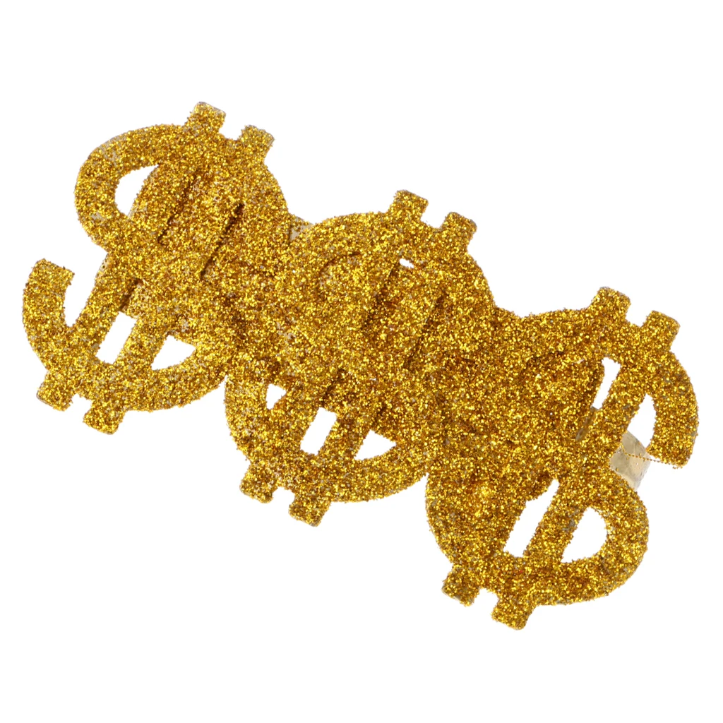 3 Pieces Glitter US Dollar Signs Ring Necklace Glasses 80s Rapper Big Daddy