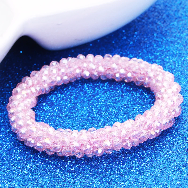 pink Ручной работы женские Стразы Кристалл бисером круглые стеклянные бусины стрейч браслет Femme женские браслеты на запястье девушка обертывание ювелирные изделия - Окраска металла: pink