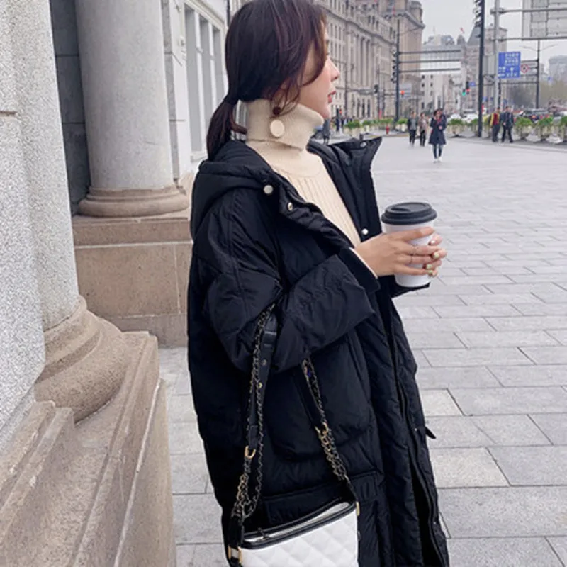 Пуховое пальто, женская зимняя куртка, женское длинное толстое хлопковое пальто большого размера, Корейская версия, свободная хлопковая одежда, повседневная парка - Цвет: black