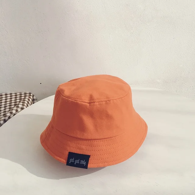 Summer Kids Girls Candy Color Cotton Bucket Hat Solid Plain Baby Boys Sun Caps Children Bonnet Orange
