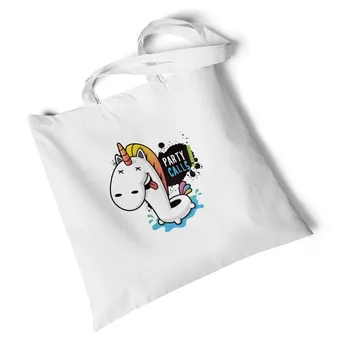 

Lychee Girls Unicorn Print White Canvas Bag Foldable Large Shoulder Bag Travel Bag Storage Reusable Original Handbag
