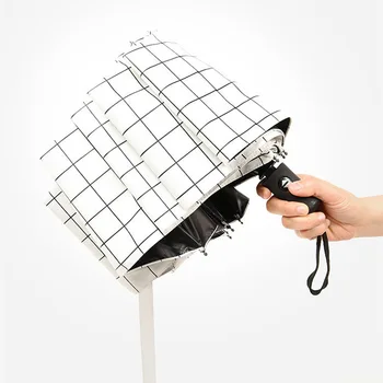 

Creative three-fold automatic umbrella men and women small fresh lattice umbrella reinforced folding vinyl clear umbrella