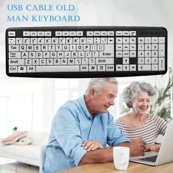 

ALLOYSEED 107 Keys USB Wired Elderly Keyboard Large Print White Keys Black Letter Computer Keyboard For Old Man Amblyopia People