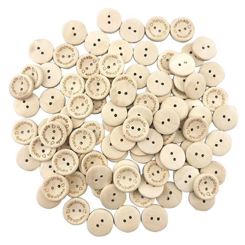 (100 pcs/pack) 2 Holes 20mm Size Wood Buttons For Craft Round Clothing Sewing Accessories Scrapbook DIY Home Decoration handmade