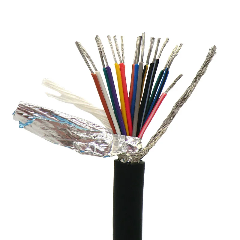 16 Core гибкий Экранированный кабель 0,14, 0,2, 0.3mm м² Управление провода 26awg, 24awg, 22awg Луженая чистой бескислородной Медь 5 м