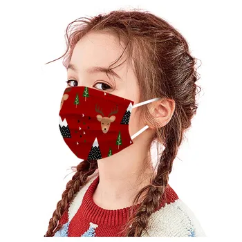 

10pcs Christmas Elk print Masks Three-Layer Disposable Protective Mask Breathable face mask cover mouth Earhook Mascarilla