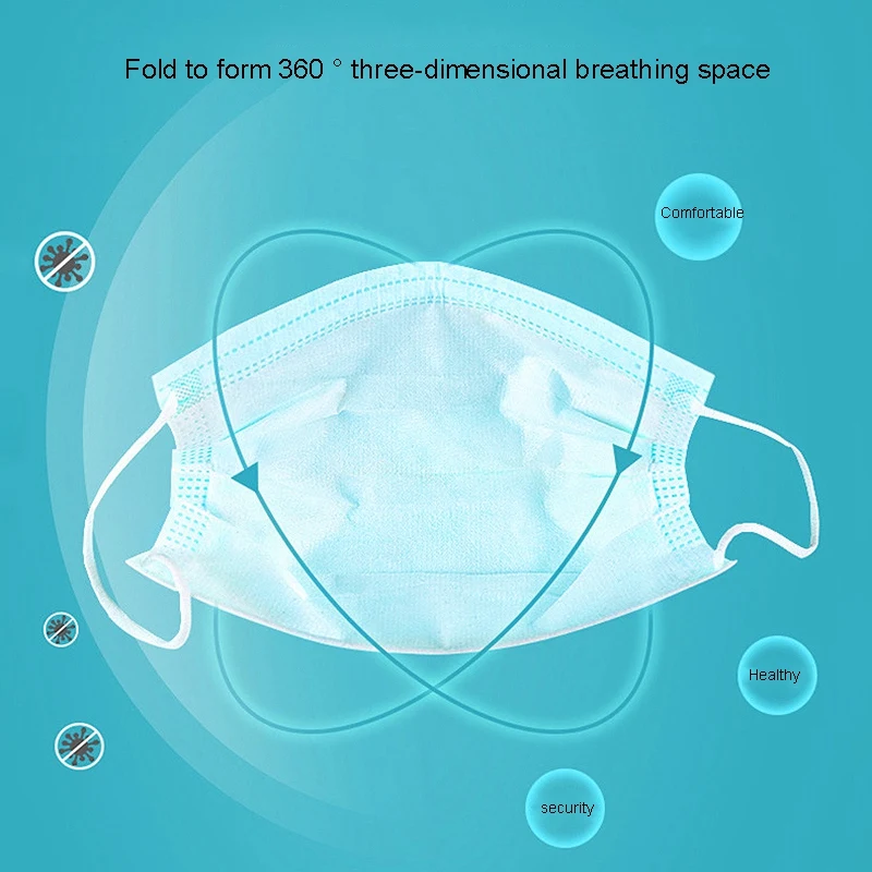 

50Pcs Non-Medical Disposable Mask Nonwove 3 Layer Ply Filter Dust Mouth Face Mask blue