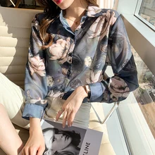

Spring Autumn Women Top Shirt Korean Style Loose Floral Long Sleeve Shirt Floral Chiffon Blouse Harajuku Female Clothing Top