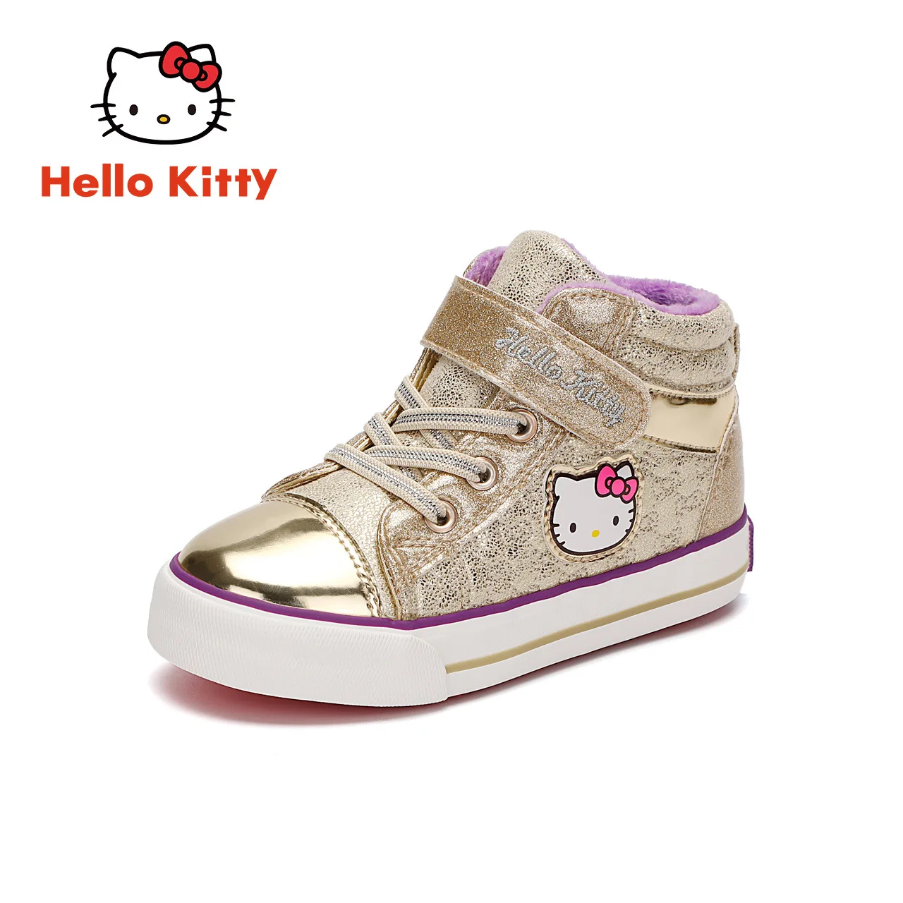 thumbnail image 1 of Hello Kitty, nuevos zapatos bonitos de invierno para niñas, zapatos informales cálidos de terciopelo, botas brillantes antideslizantes de corte bajo a la moda para niños, 1 of 5