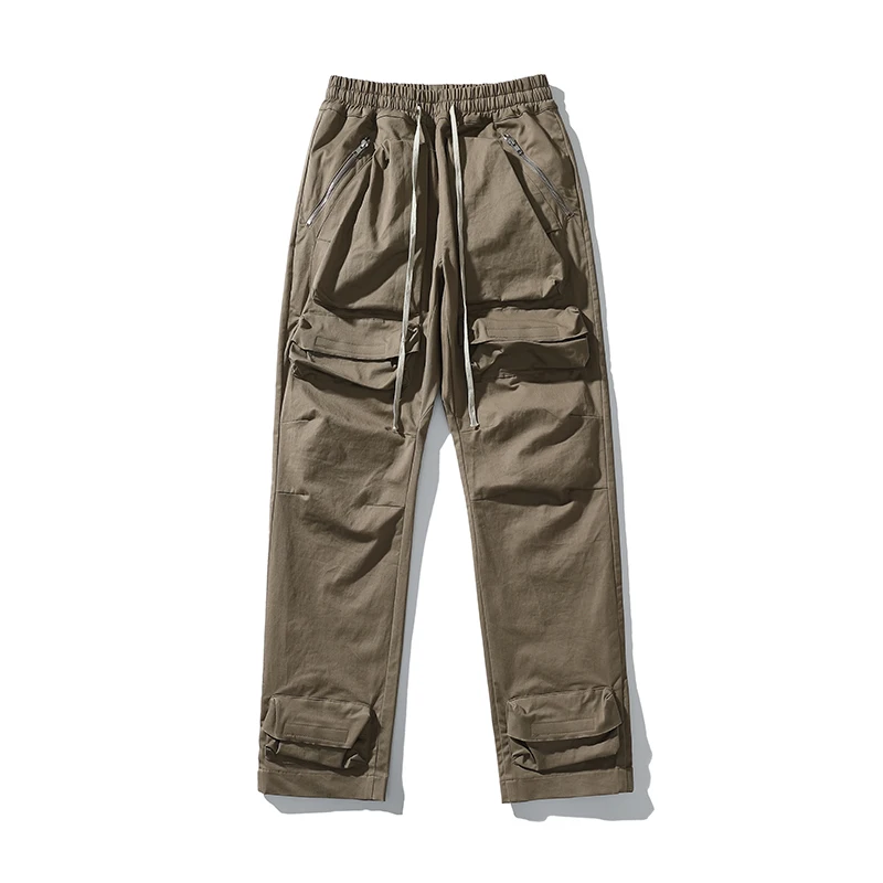 High Street Multi pocket Drawstring Overalls Mens Straight Vibe Style Oversize Casual Cargo Pants Hip Hop Loose Baggy Trousers men casual pants