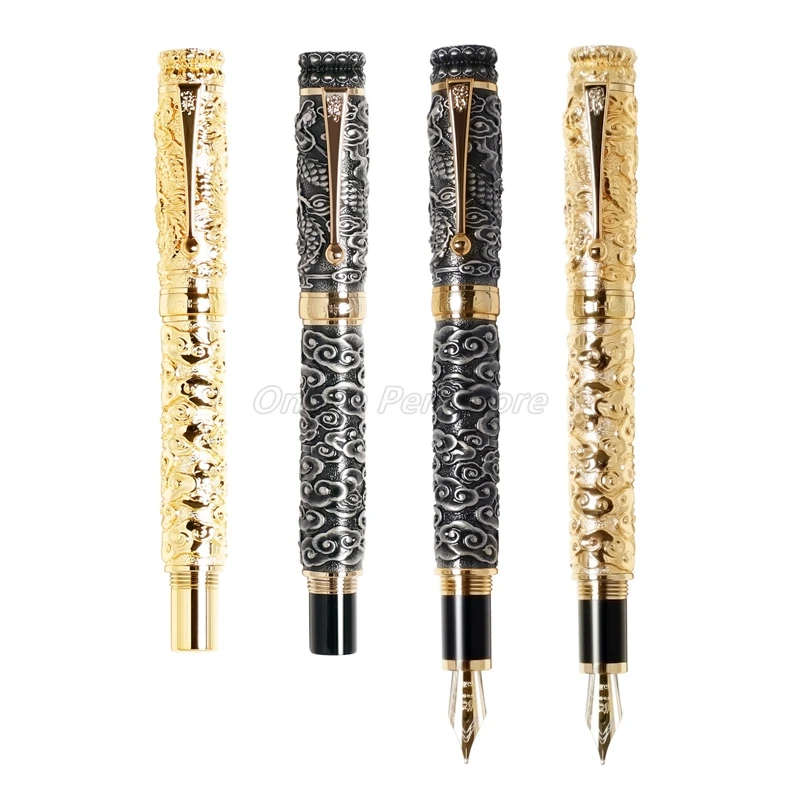 Jinhao Metal Dragon Cloud Carving Embossing Medium Nib 0.7mm Fountain Pen Office School Stationery Accessories New Arrival arrival fashion hot resin small medium side portrait model earrings necklace jewelry display stand necklace display props
