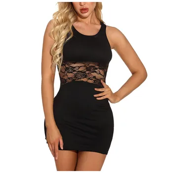 

Women Sexy Lingerie Flower Lace Splice Night Dress Sleeveless See Through Sleepwear Sexy Nightgowns Plus Size Homewear Nightwear