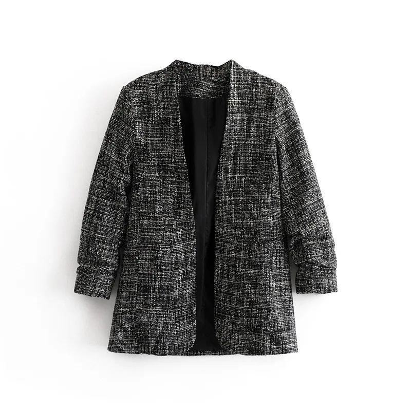 

2019 Spring New Cuff Pleated Tweed Suit Coat Female W27254