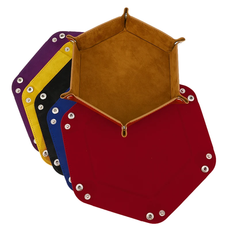 

6 color PU leather hexagonal folding hexagon dice tray dice box dice game tray for RPG DnD game dice storage box