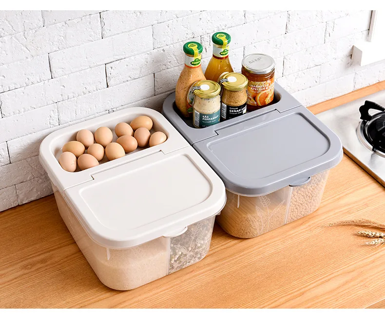 Help You Rice Bucket Storage Bucket Cereal Container Storage Box Plastic Storage Bucket Flip Sealed Pest Control Rice Bucket Gra