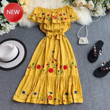 

Soft Girl fashion women's dresses Sexy slash neck ruffle dress summer holiday style Streetwear WomenVestido Boho