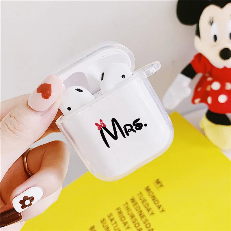 Милый чехол Mr Mrs для наушников Apple Airpods 2 1 мультяшная пара Bluetooth прозрачный мягкий