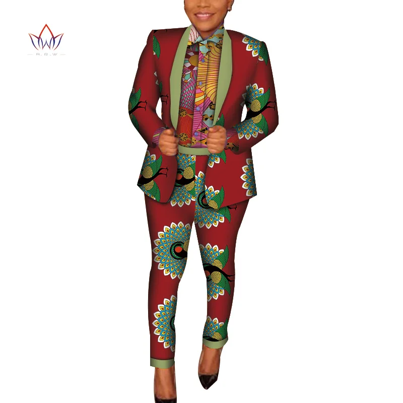 Женские комплекты из 3 предметов Africn Ankara рубашка с принтом и куртка и брюки Bazin Riche повседневные комплекты пальто африканская одежда для женщин WY4098 - Цвет: 18