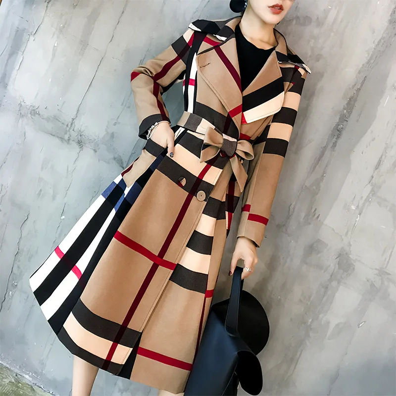 Y8780 New Style Women's Fold-down Collar Mid-length Simple Mixed Colors Retro GE Coat Elegant Overcoat Trench Coat
