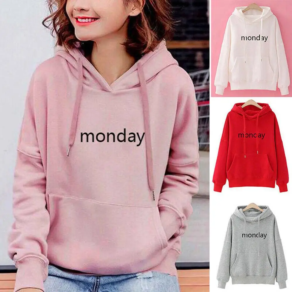 

Women Sweatershirt Solid Long Sleeve Hoodie Pockets Drawstring Fashion Tops women's sweatshirt with a hood oversize felpe #7