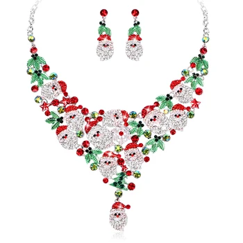 

Gold Color Christmas Statement Necklace Earrings Set Leaf Santa Claus Jewelry Sets Party Costume Xmas Accessories Gift for Women