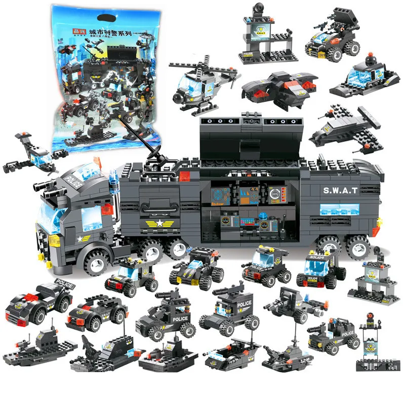 8Pcs/lot Robot Aircraft Car City Armed Police SWAT Truck LegoINGs Building Blocks Sets Brinquedos Playmobil DIY Kids Bricks Toys
