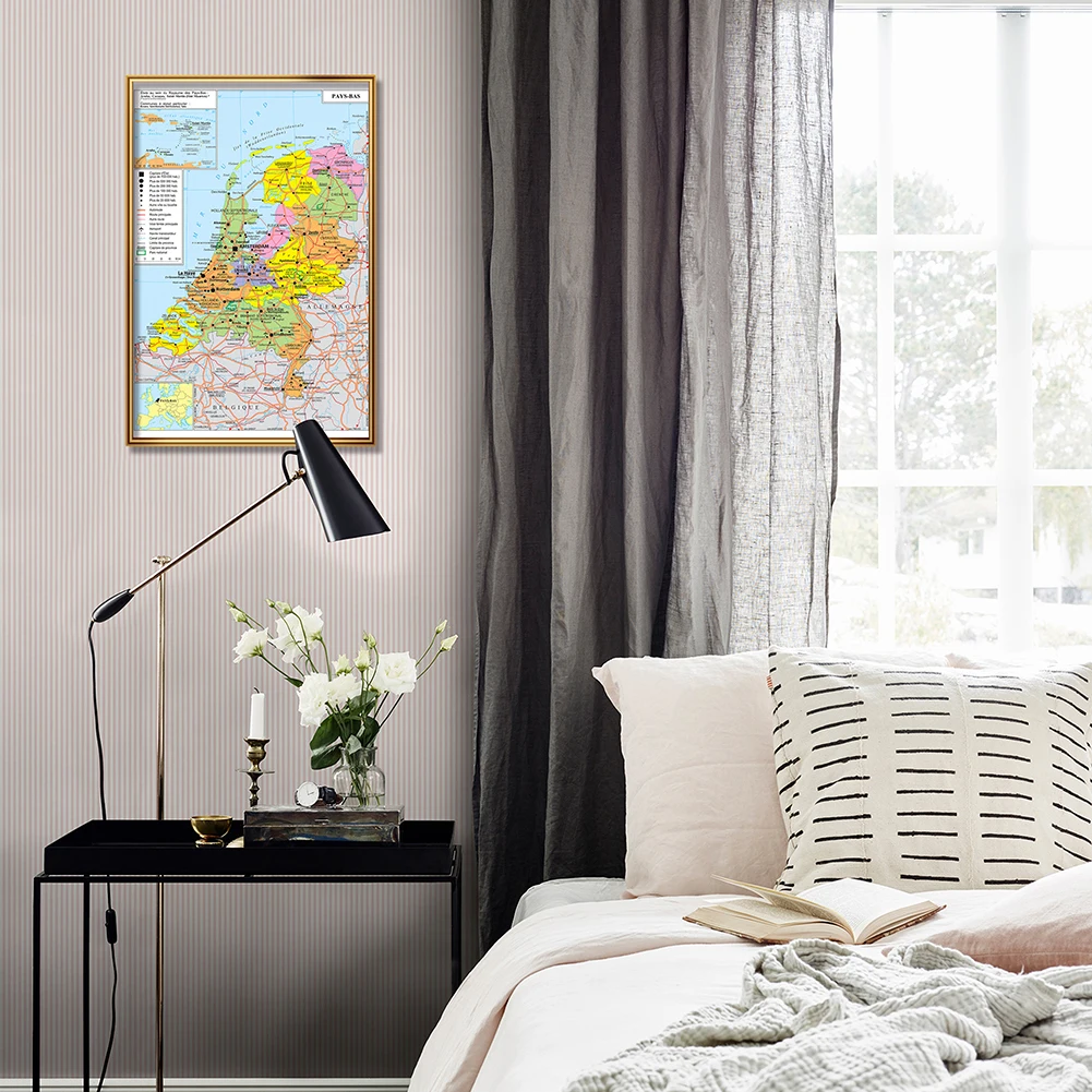 59*42cm The Netherlands s Political and Transportation Map In French Wall Poster Canvas Painting School Supplies Home Decoration
