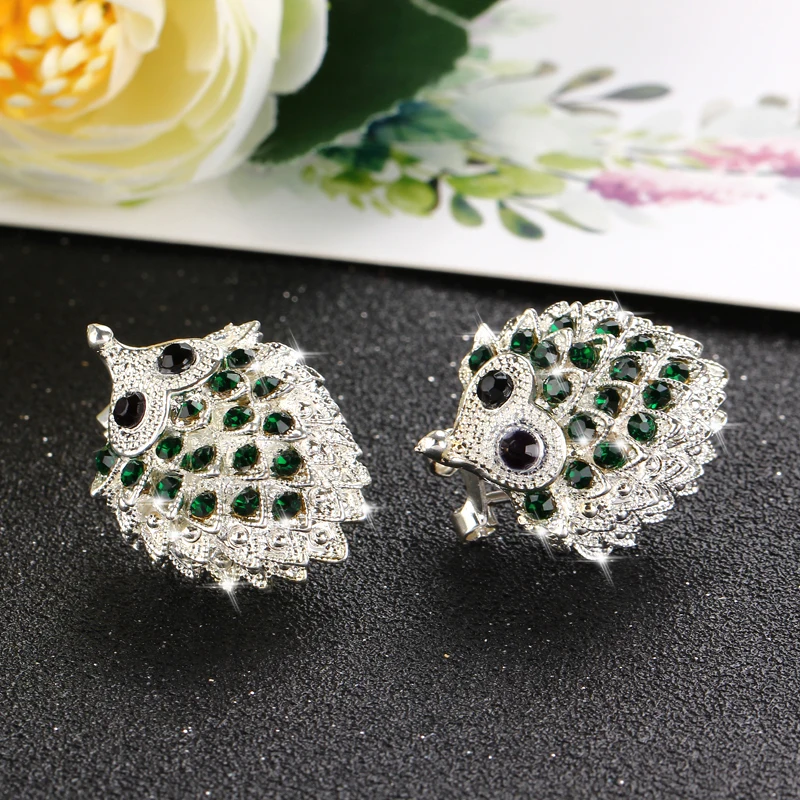 Hedgehog Stud Earrings For Women Creative Cute Animal CZ zircon Crystal Retro Punk Jewelry Gift | Украшения и аксессуары