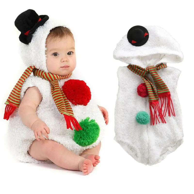 Рождественский комбинезон «Снеговик» для новорожденных, комбинезон для маленьких девочек и мальчиков, Рождественский костюм снеговика, одежда с капюшоном, одежда для малышей, спортивный костюм