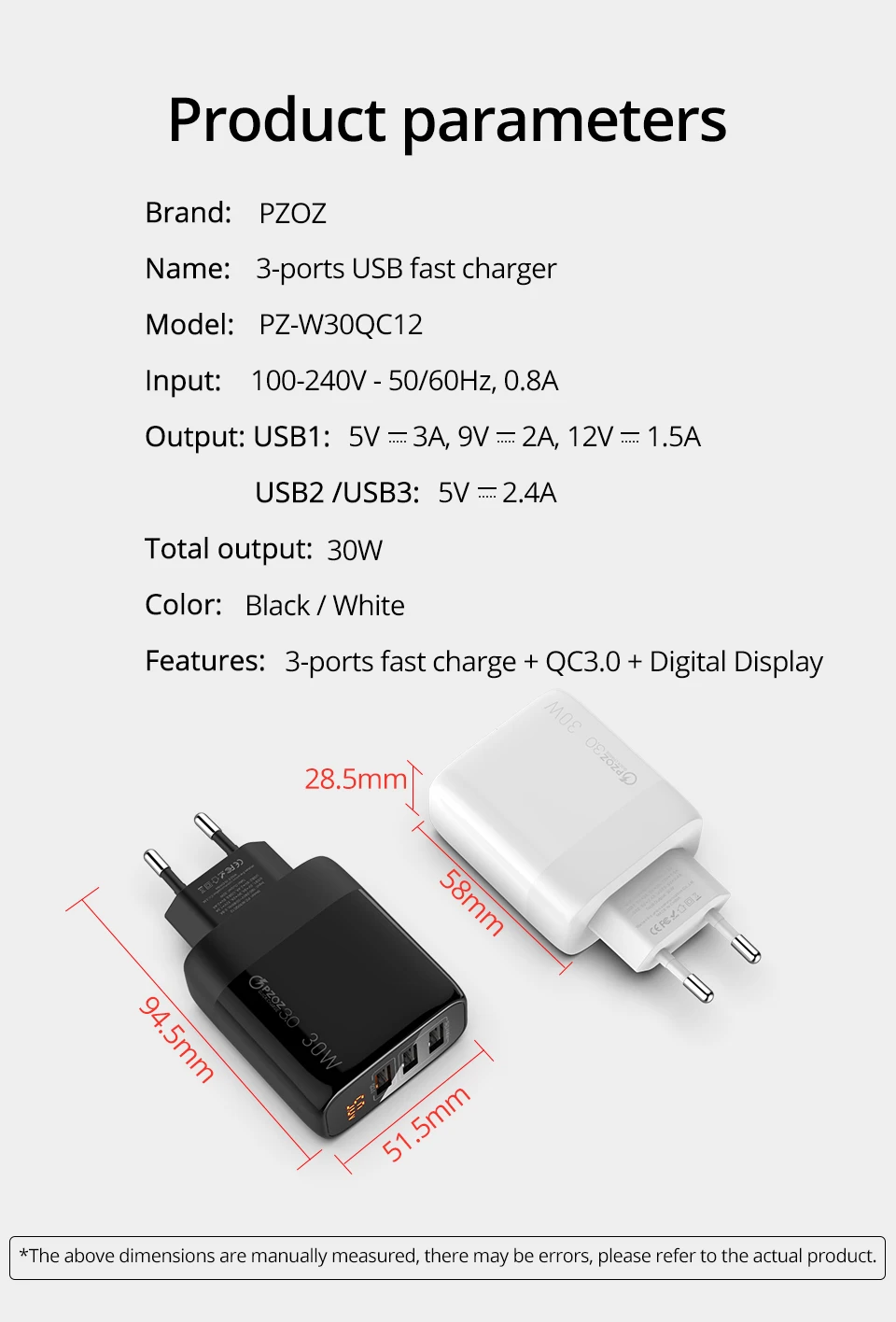 charger 65w PZOZ USB Charger 30W Fast Charging PD Type C Quick Charge LED Display For iPhone 13 12 Pro Max 11 8 Samsung Xiaomi USB C Charger 65w charger usb c