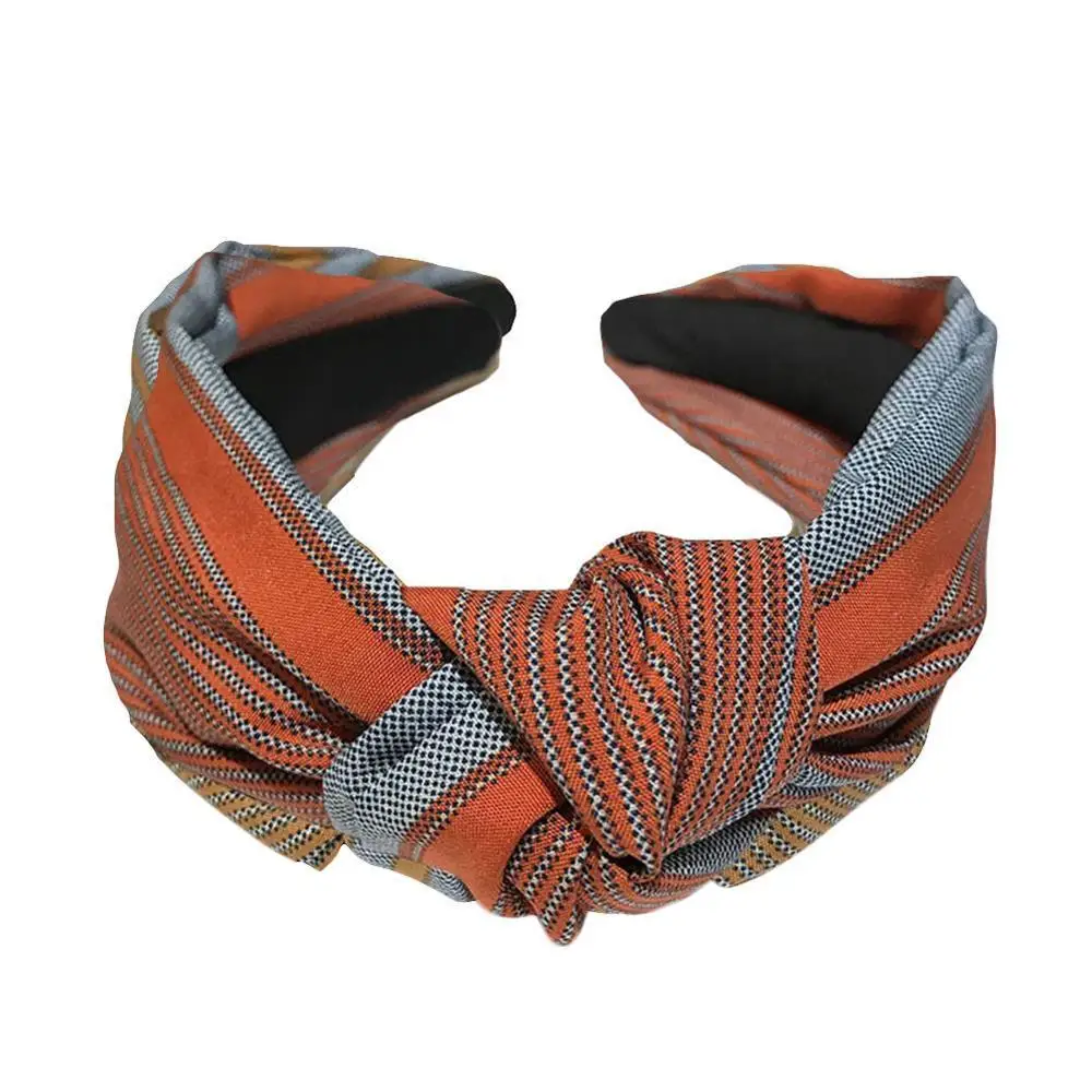 orange headband Женская тканевая повязка на голову, Классическая Полоска, широкая боковая повязка на голову, широкий узел, крученый обруч для волос, аксессуары - Цвет: orange headband