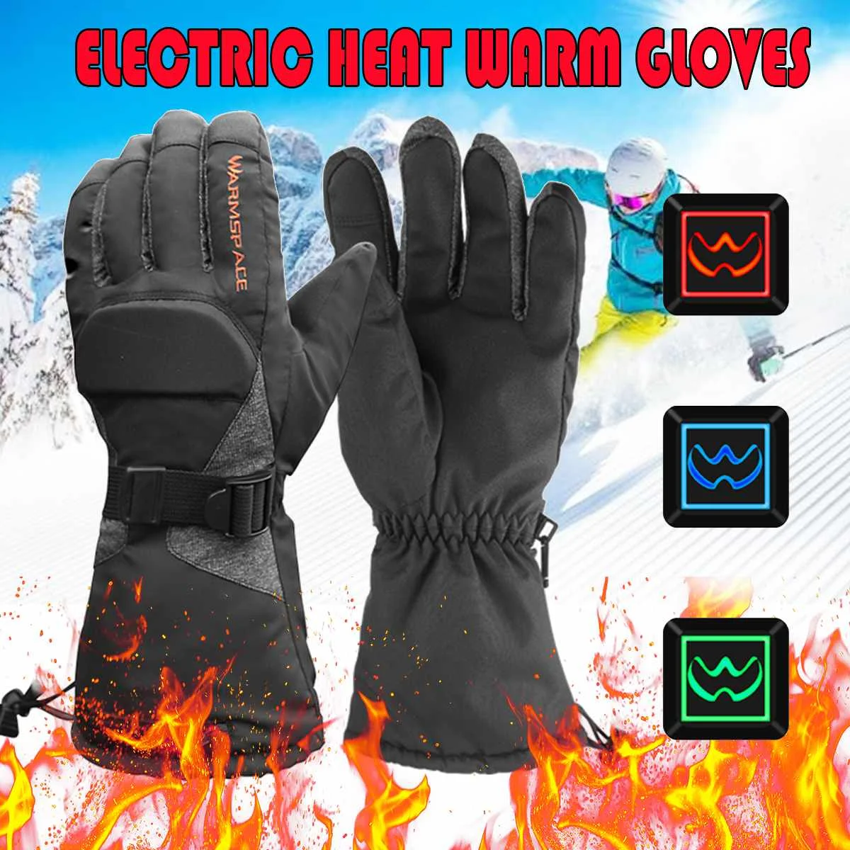 Перчатки с подогревом на электрической батарее, 3 температурных режима, теплые водонепроницаемые перчатки для сноуборда, зимние уличные спортивные лыжные перчатки для велосипеда