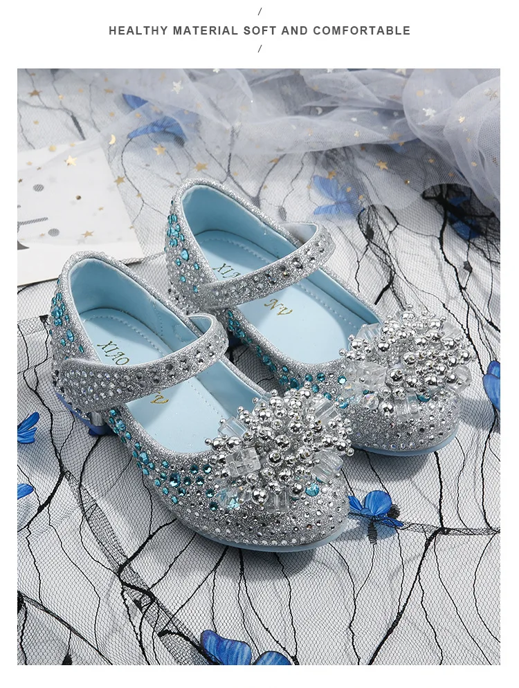 Girls Beads Leather Shoes Princess Shoes 2021 Children Autumn New Shiny Rhinestone Kids's Crystal Shoe Girl Show High Heels extra wide fit children's shoes